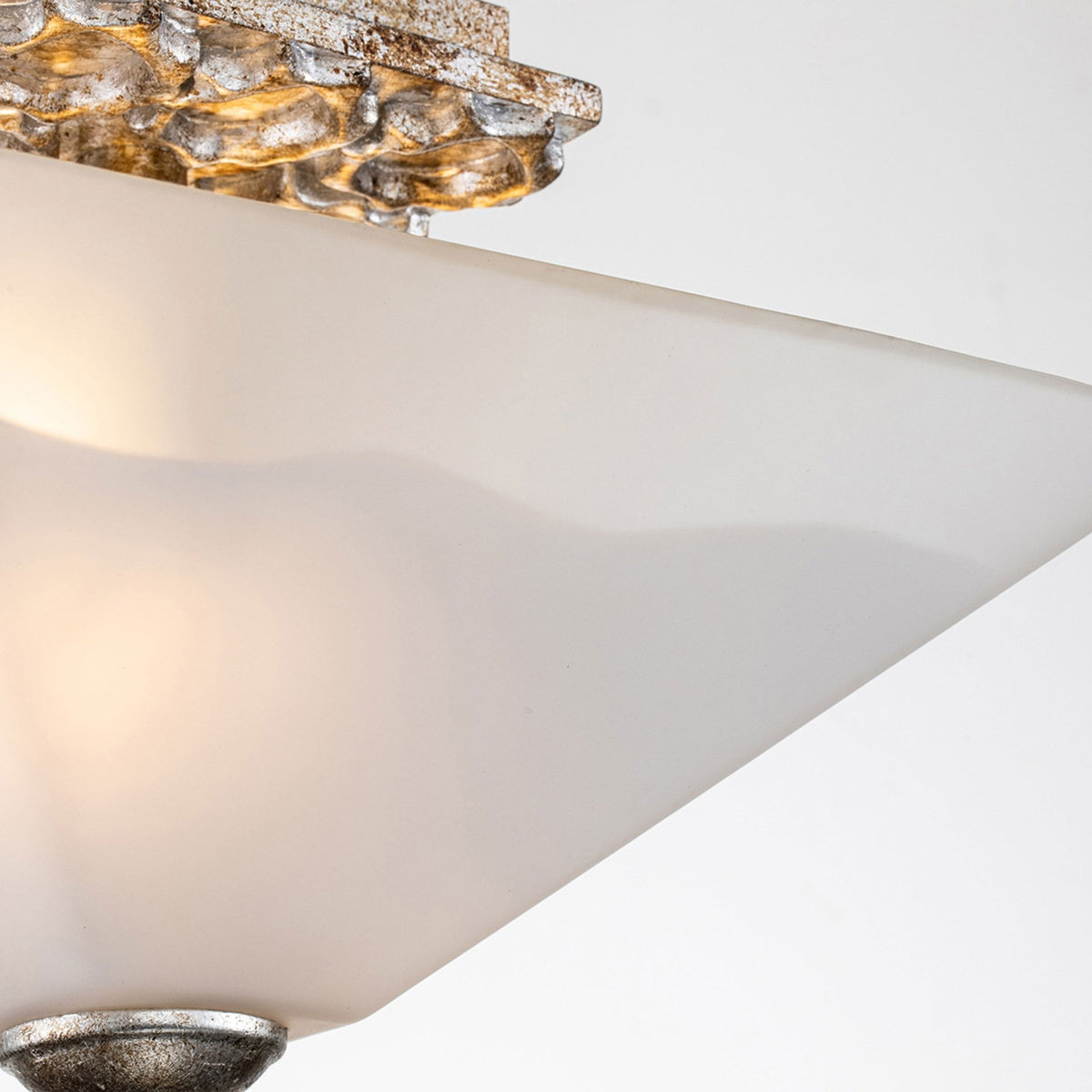 Star Semi Flush Ceiling Light in Distressed Silver with Opal Glass Diffuser