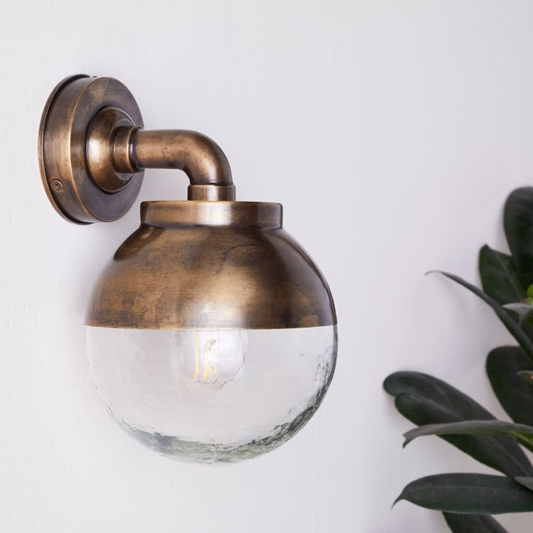 Abeo Outdoor IP44 Wall Light In Antique Brass With Clear Glass Shade