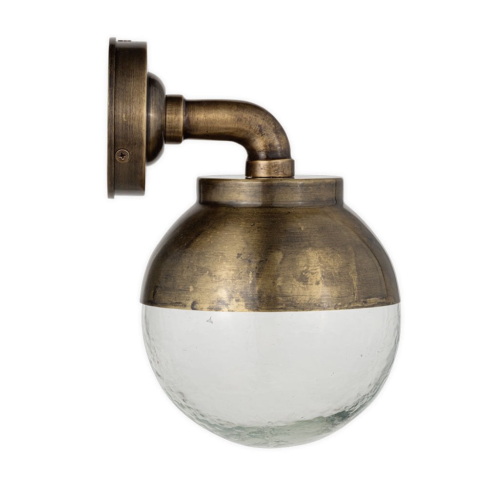 Abeo Outdoor IP44 Wall Light In Antique Brass With Clear Glass Shade