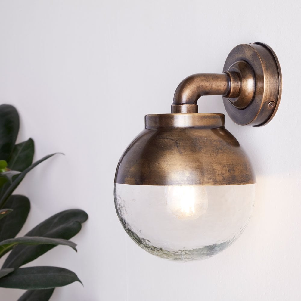 Abeo Outdoor IP44 Wall Light In Antique Brass With Clear Glass Shade