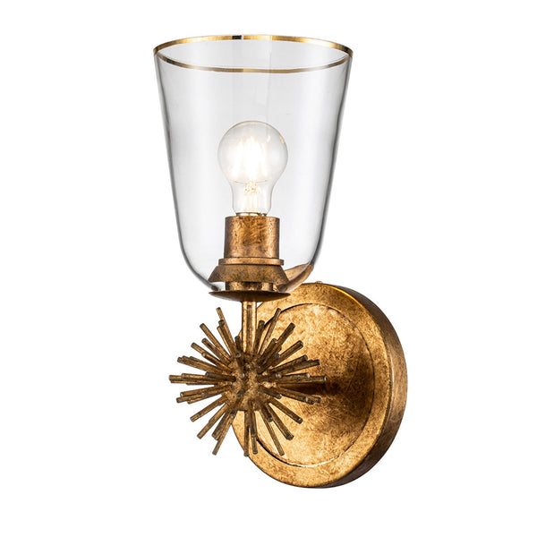 Staring Single Wall Light in Distressed Gold with Clear Glass Diffuser