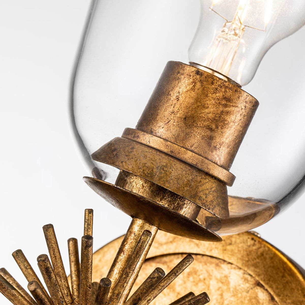 Staring Single Wall Light in Distressed Gold with Clear Glass Diffuser