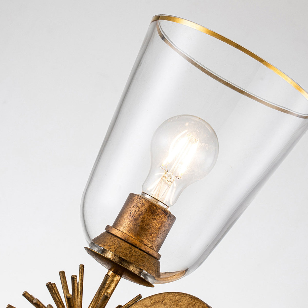 Staring Up and Down Wall Light in Distressed Gold with Clear Glass Diffusers