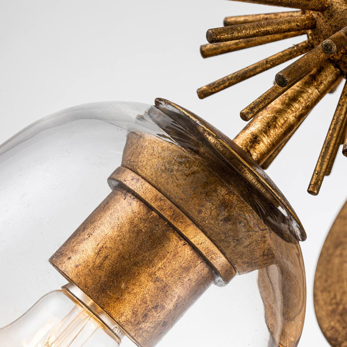 Staring Up and Down Wall Light in Distressed Gold with Clear Glass Diffusers