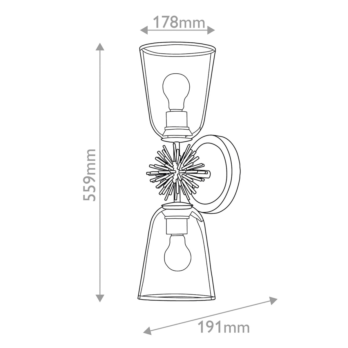 Staring Up and Down Wall Light in Distressed Gold with Clear Glass Diffusers