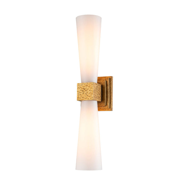 Kristy Up and Down IP44 Wall Light in Distressed Gold with Opal Glass Diffusers