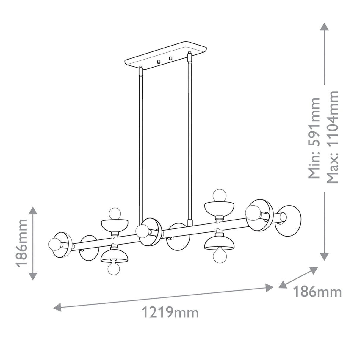 Palta Ten Light Linear Pendant in Champagne Bronze