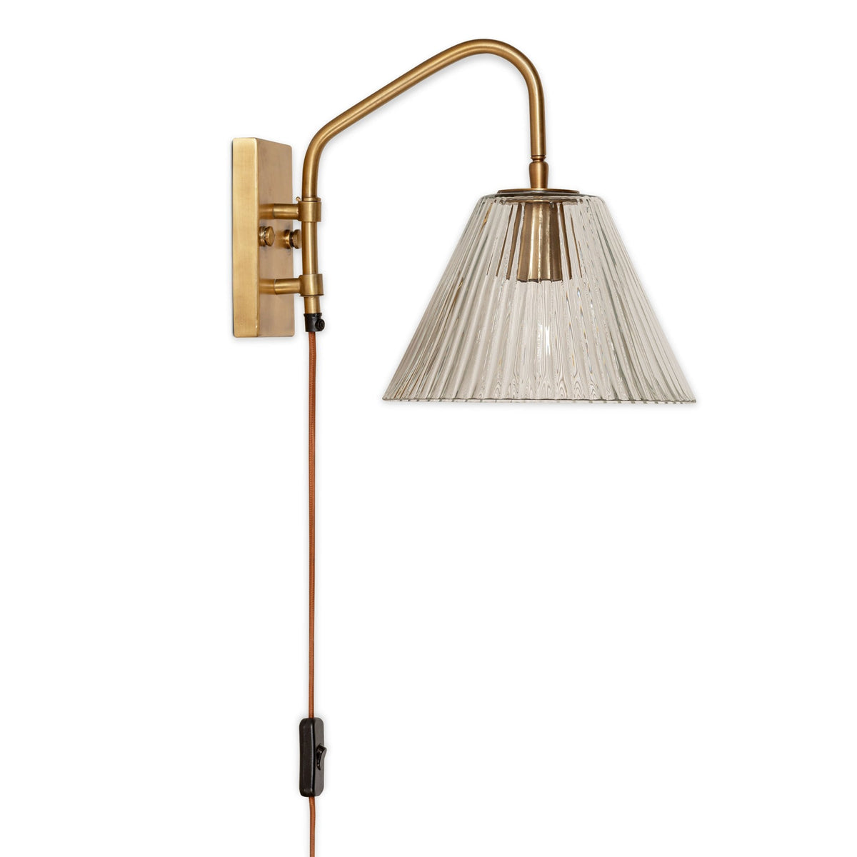 Akoli Plugged Wall Light in Antique Brass With Fluted Glass Shade