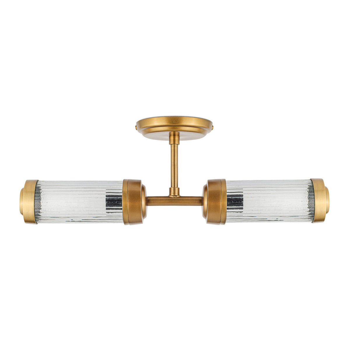 Akurdi IP44 Double Wall Light in Antique Brass With Ribbed Glass Shades