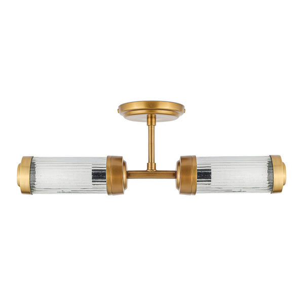 Akurdi IP44 Double Wall Light in Antique Brass With Ribbed Glass Shades