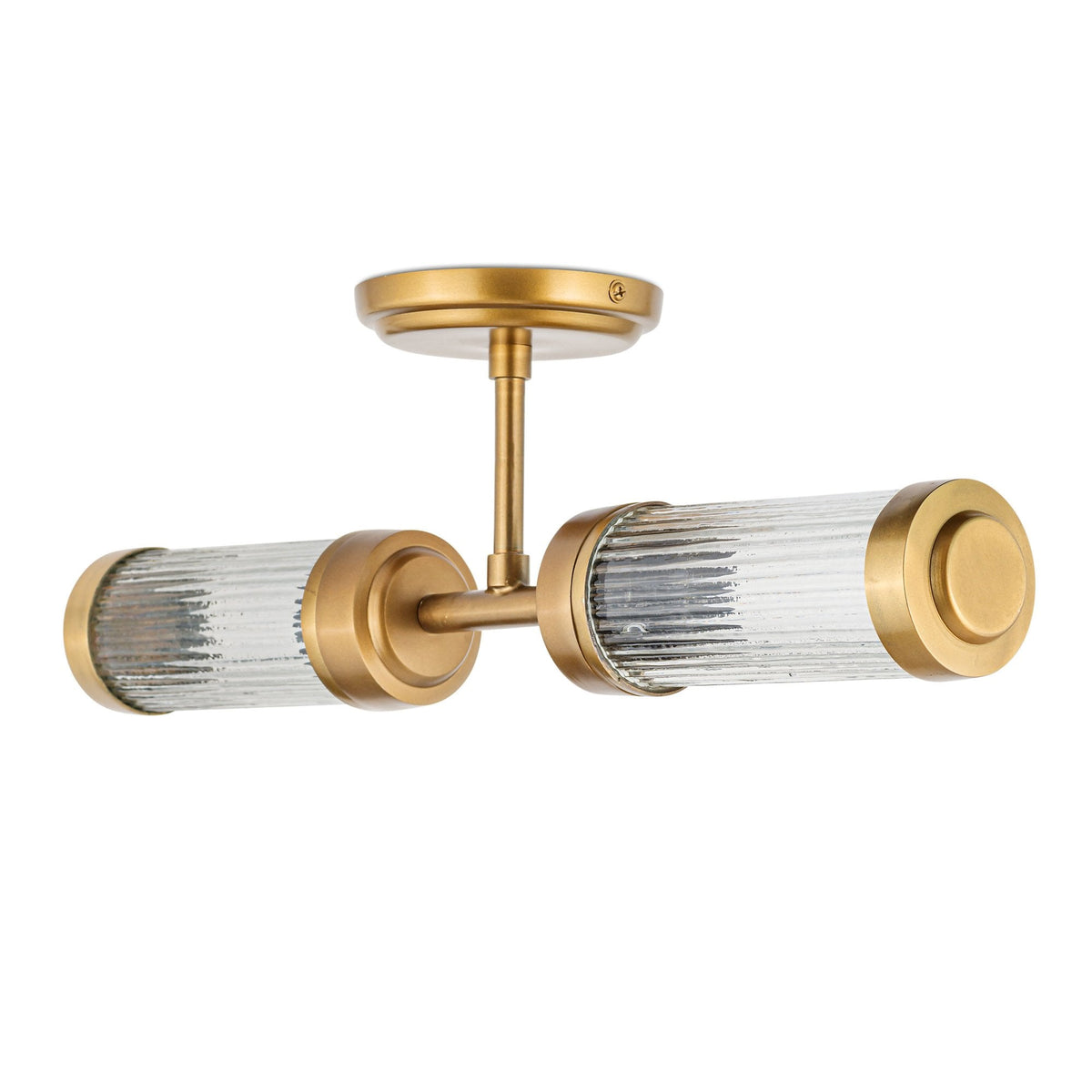Akurdi IP44 Double Wall Light in Antique Brass With Ribbed Glass Shades