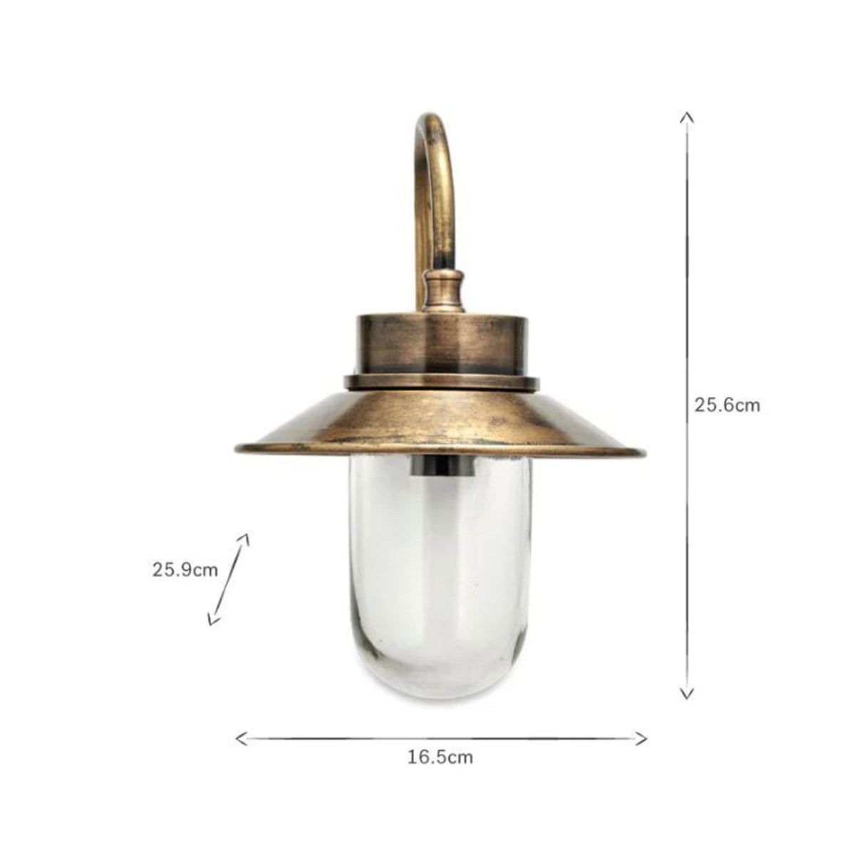 Alwar Outdoor IP44 Wall Light in Antique Brass With Clear Glass Shade