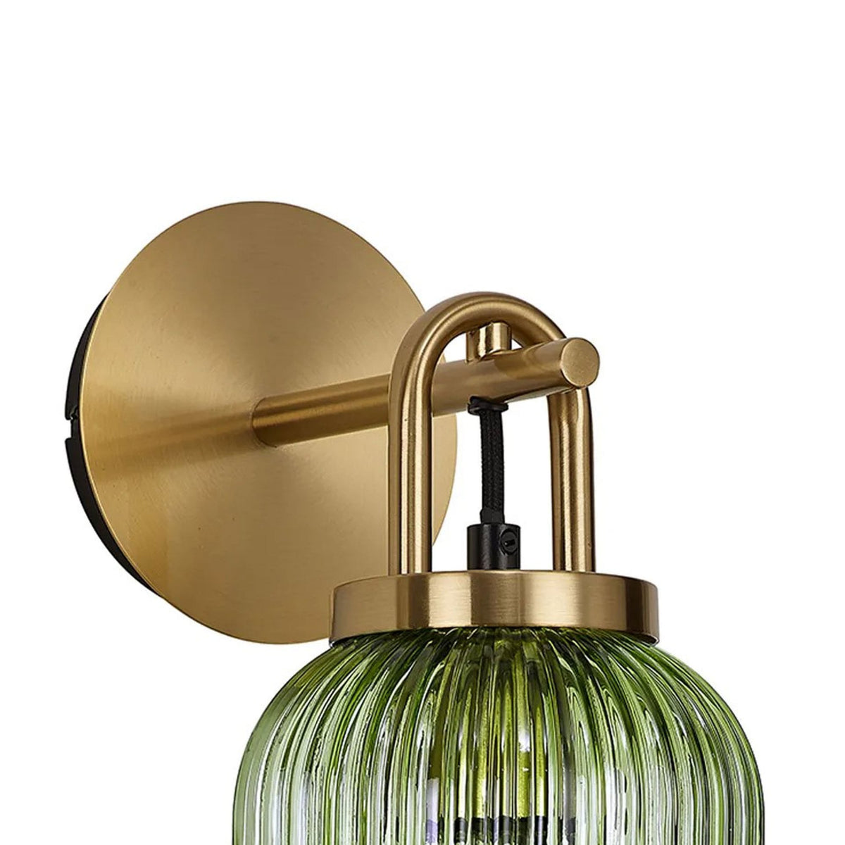 Atherington Wall Light in Brass Gold with Green Ribbed Glass Shade