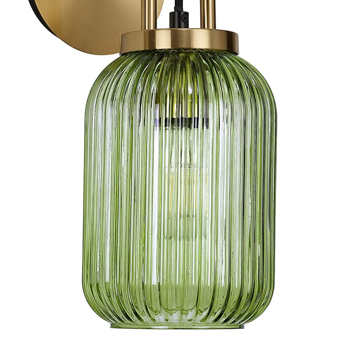 Atherington Wall Light in Brass Gold with Green Ribbed Glass Shade