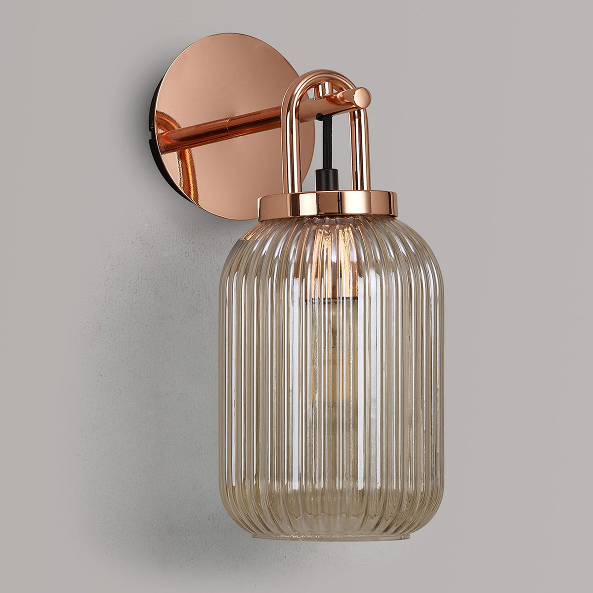 Atherington Wall Light in Copper with Champagne Ribbed Glass Shade