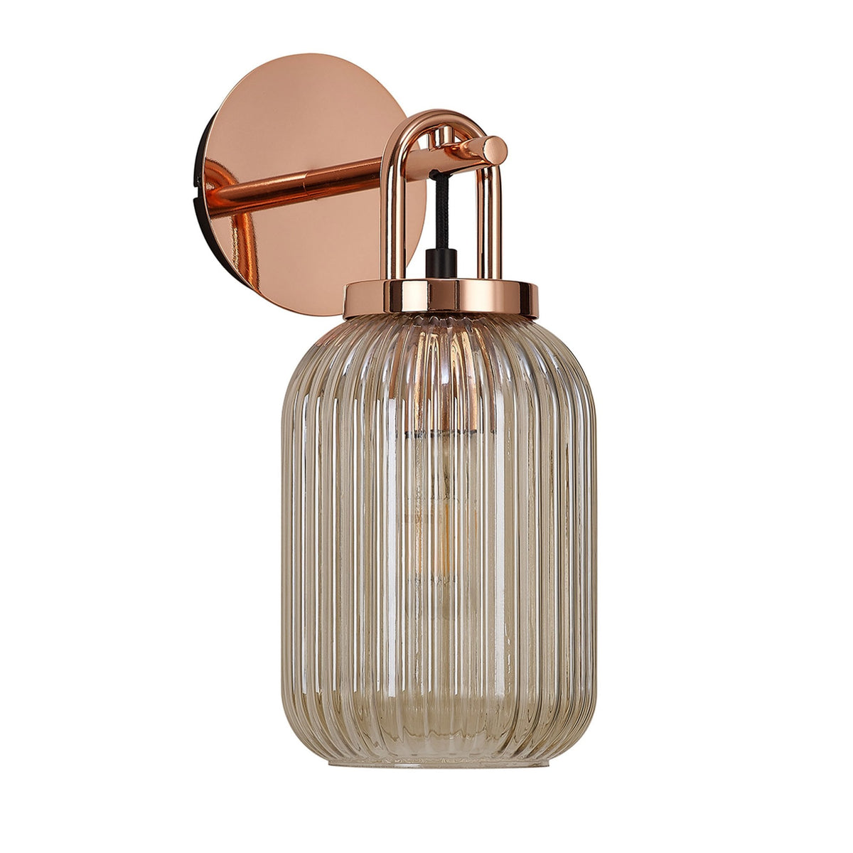 Atherington Wall Light in Copper with Champagne Ribbed Glass Shade