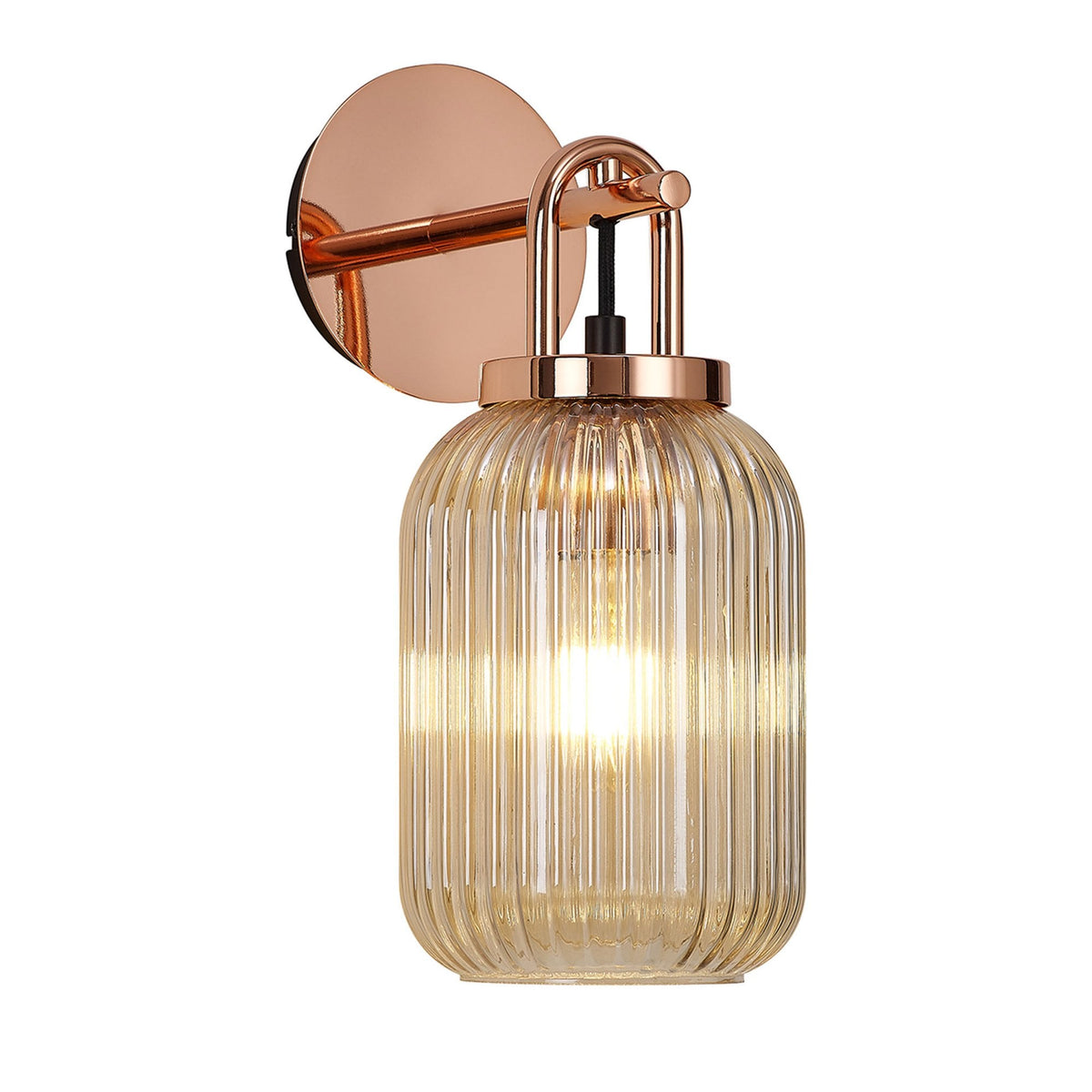 Atherington Wall Light in Copper with Champagne Ribbed Glass Shade