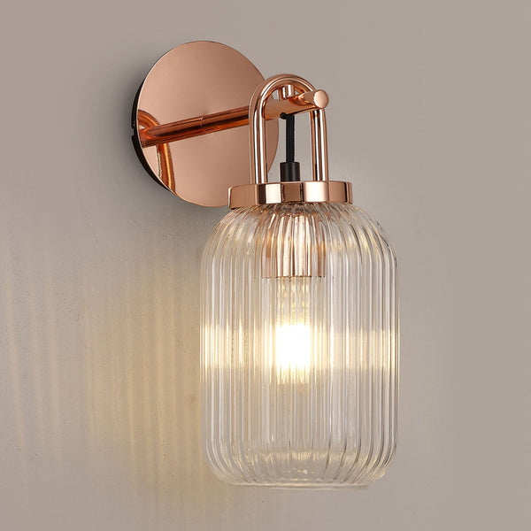 Atherington Wall Light in Copper with Clear Ribbed Glass Shade