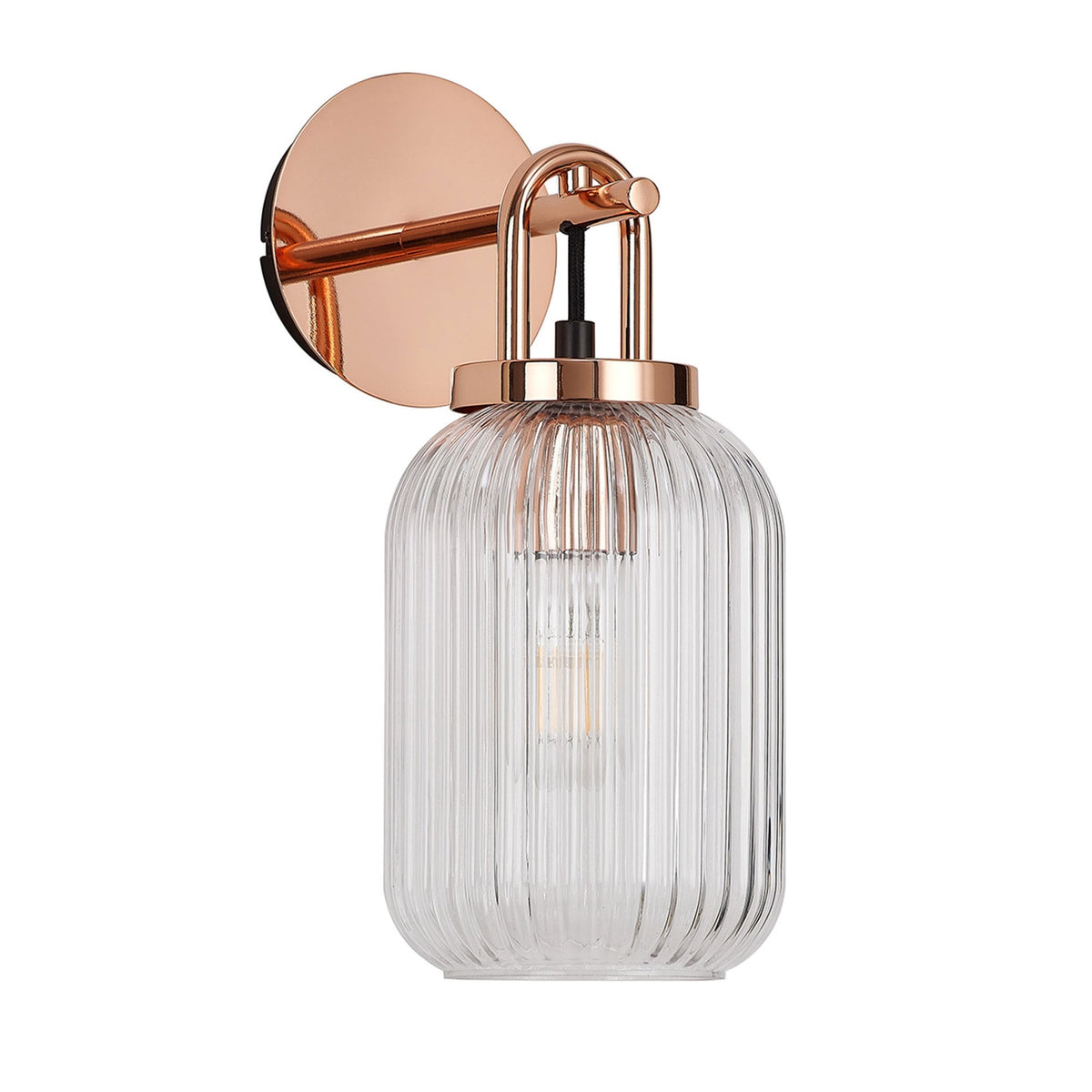 Atherington Wall Light in Copper with Clear Ribbed Glass Shade