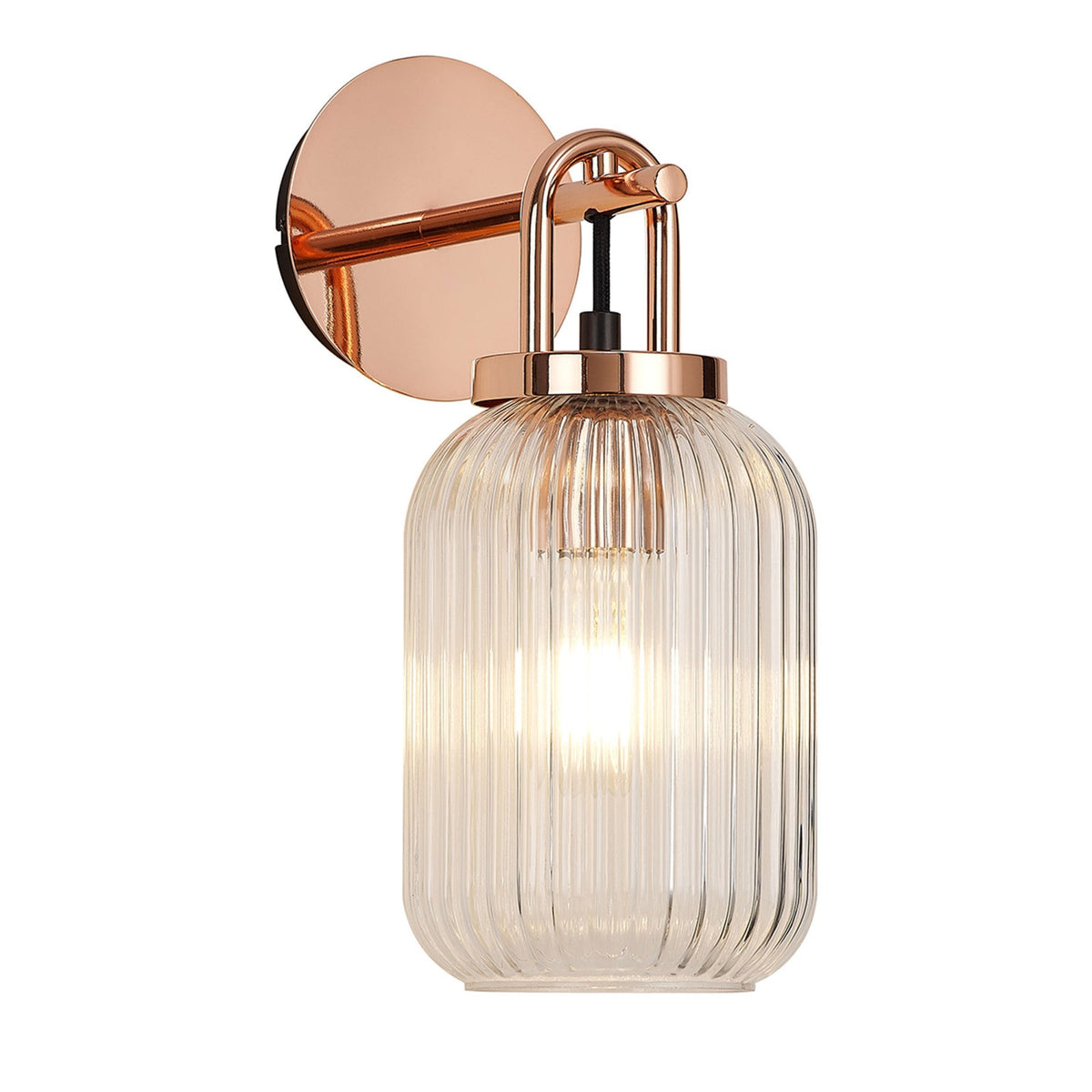 Atherington Wall Light in Copper with Clear Ribbed Glass Shade