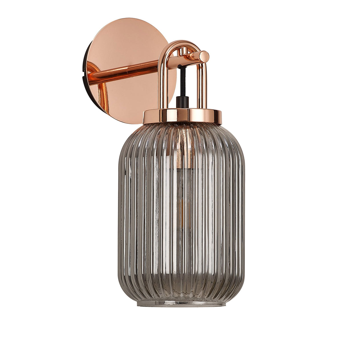 Atherington Wall Light in Copper with Smoked Ribbed Glass Shade