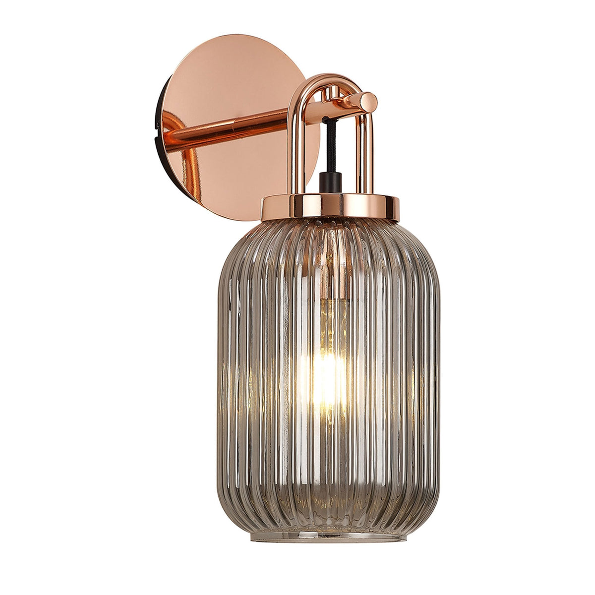 Atherington Wall Light in Copper with Smoked Ribbed Glass Shade