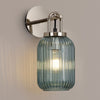 Atherington Wall Light in Polished Nickel with Petrol Blue Ribbed Glass Shade