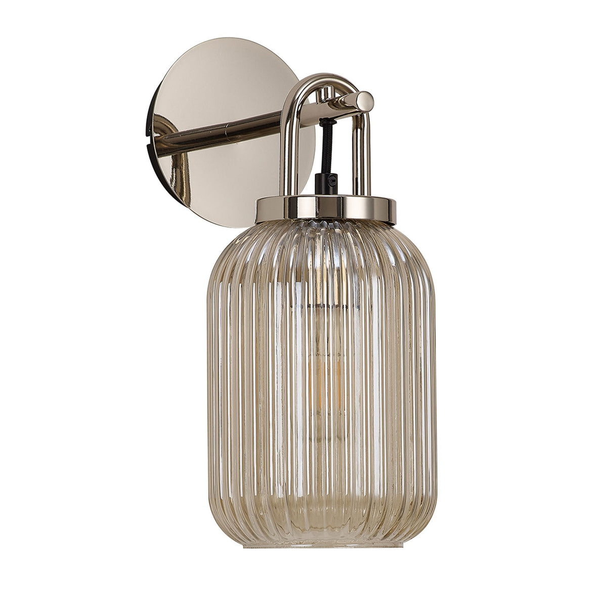 Atherington Wall Light in Polished Nickel with Champagne Ribbed Glass Shade