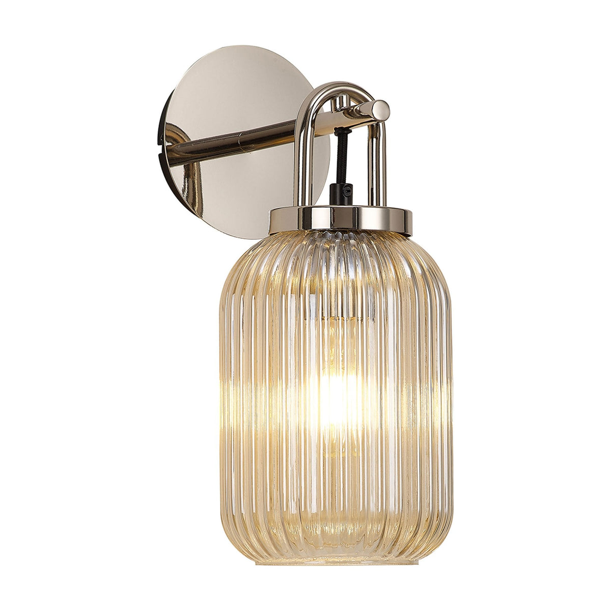 Atherington Wall Light in Polished Nickel with Champagne Ribbed Glass Shade