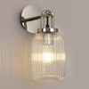 Atherington Wall Light in Polished Nickel with Clear Ribbed Glass Shade