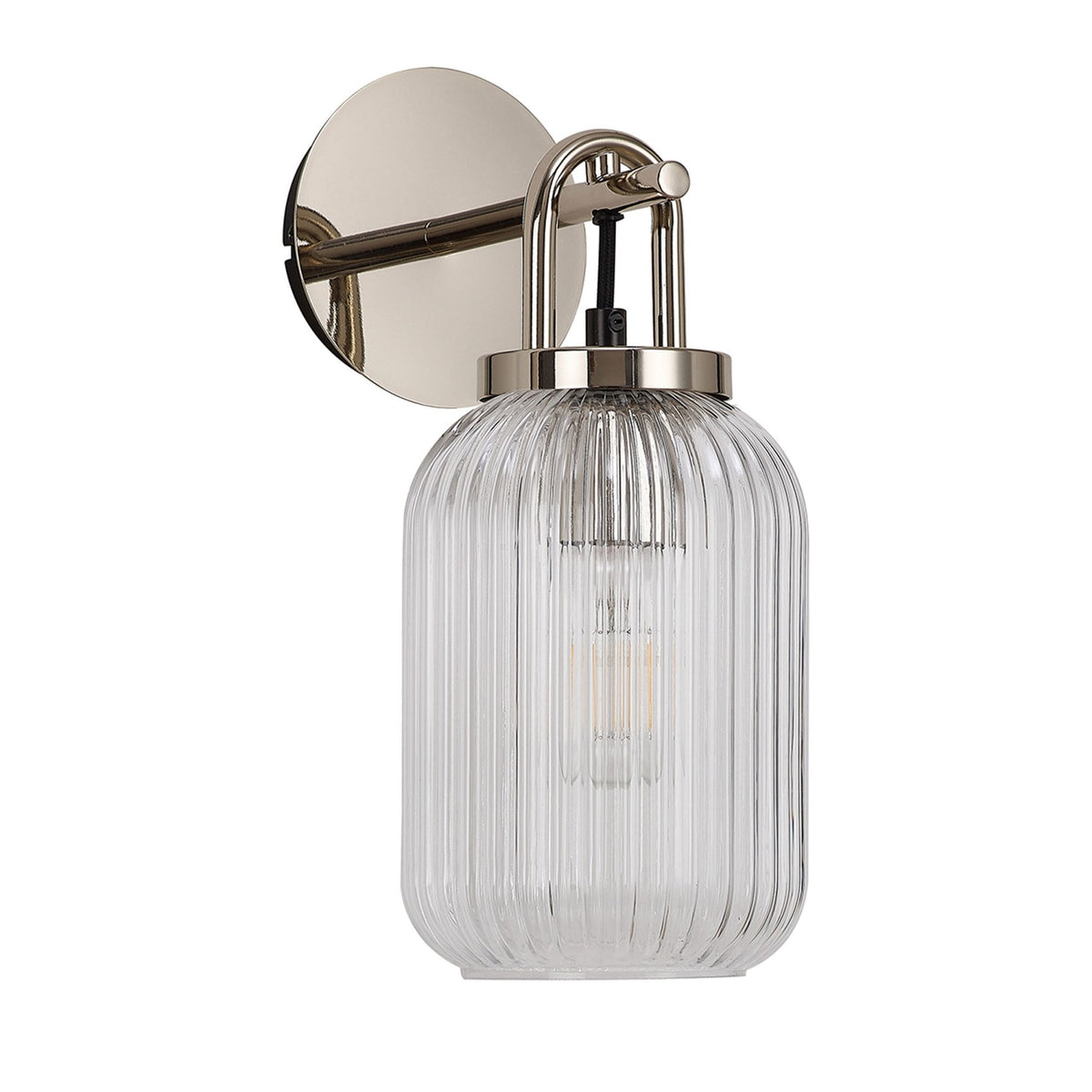 Atherington Wall Light in Polished Nickel with Clear Ribbed Glass Shade