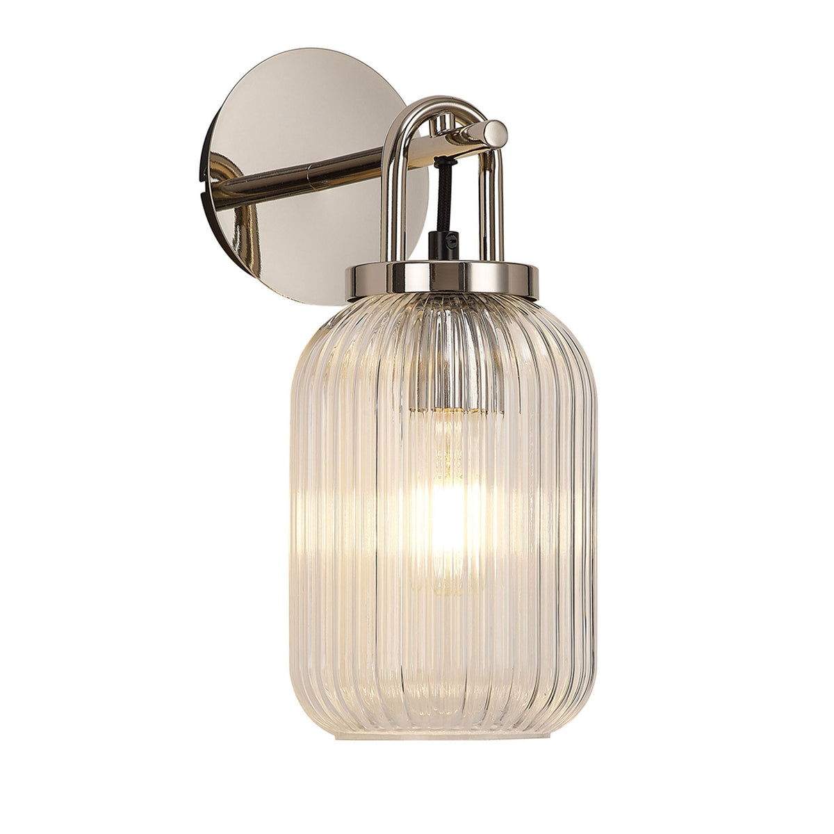 Atherington Wall Light in Polished Nickel with Clear Ribbed Glass Shade