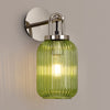 Atherington Wall Light in Polished Nickel with Green Ribbed Glass Shade