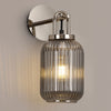 Atherington Wall Light in Polished Nickel with Smoked Ribbed Glass Shade