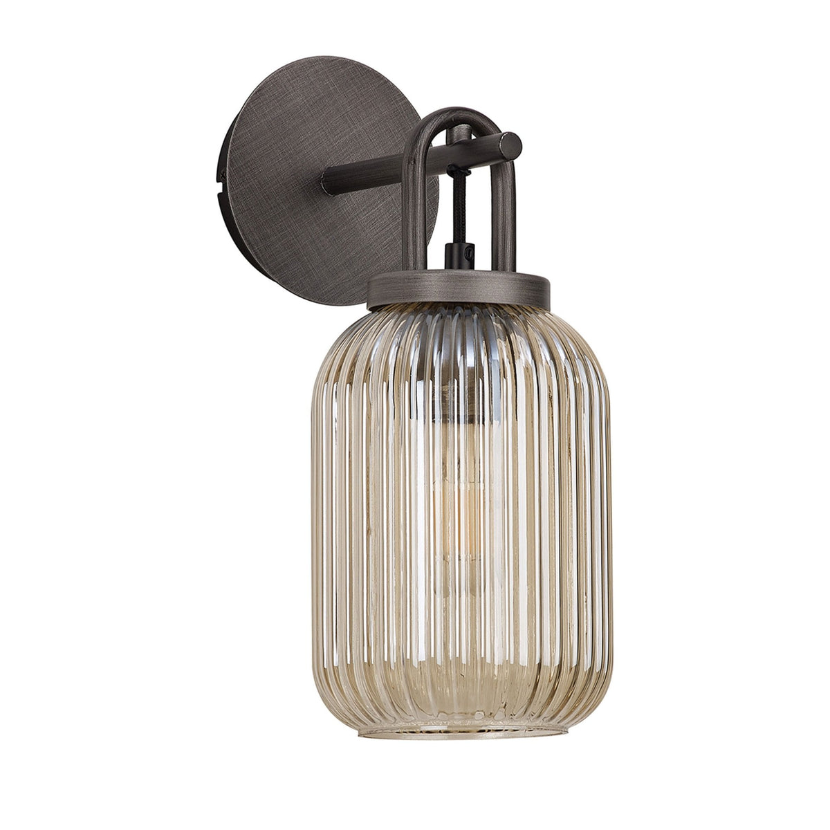 Atherington Wall Light in Aged Pewter with Champagne Ribbed Glass Shade