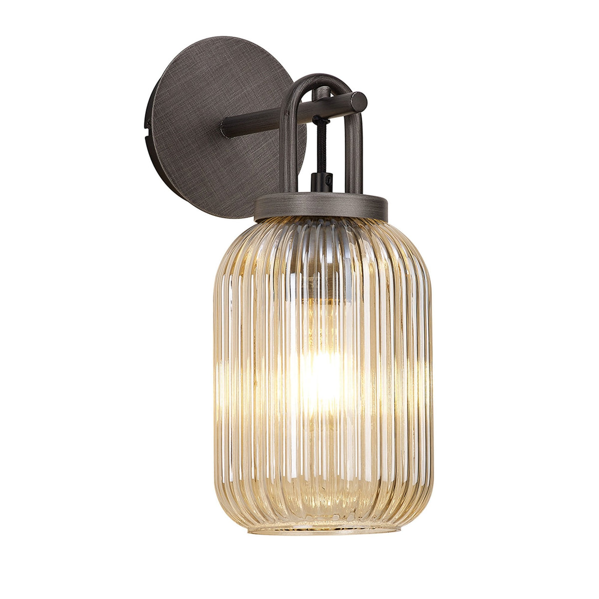 Atherington Wall Light in Aged Pewter with Champagne Ribbed Glass Shade