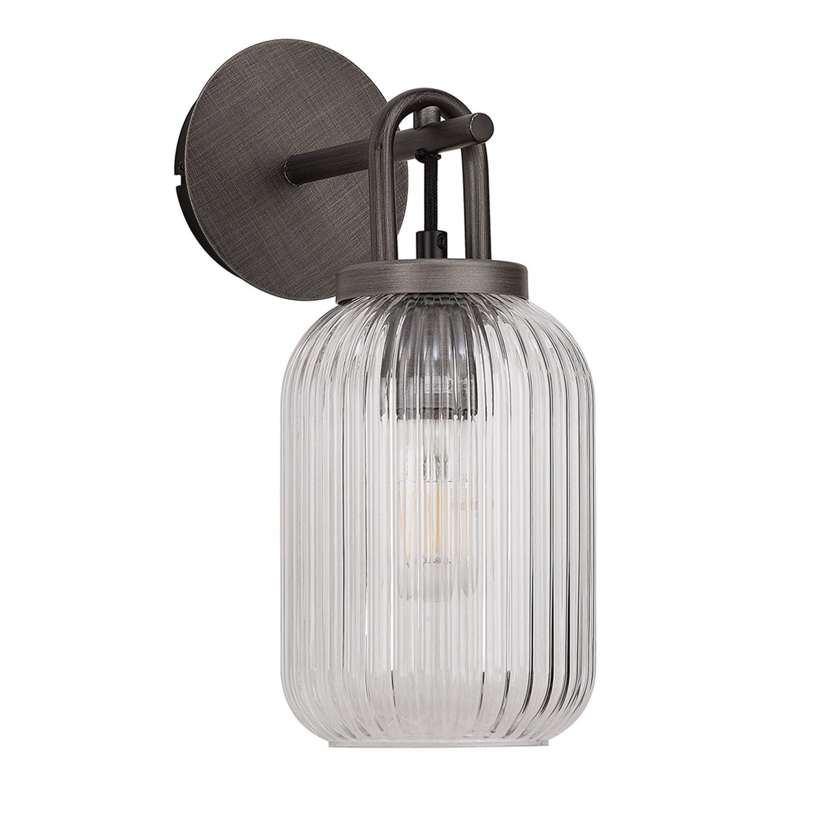 Atherington Wall Light in Aged Pewter with Clear Ribbed Glass Shade