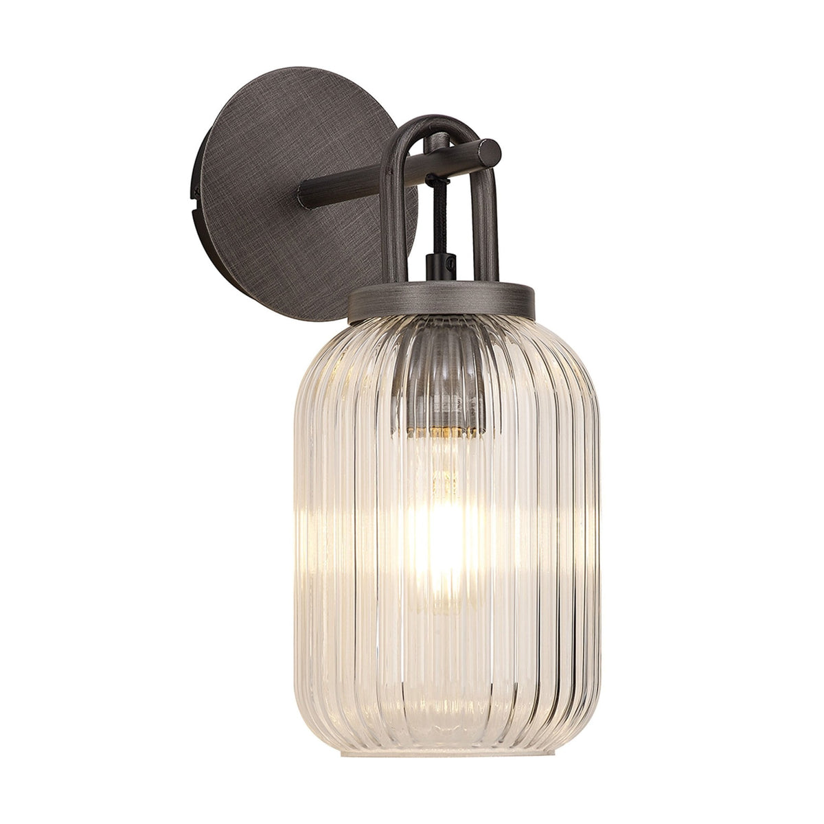 Atherington Wall Light in Aged Pewter with Clear Ribbed Glass Shade