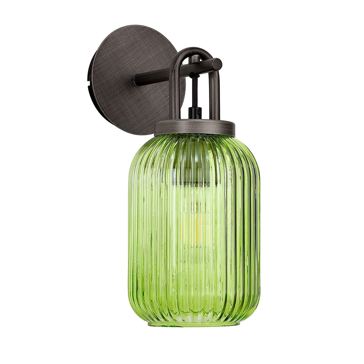 Atherington Wall Light in Aged Pewter with Green Ribbed Glass Shade