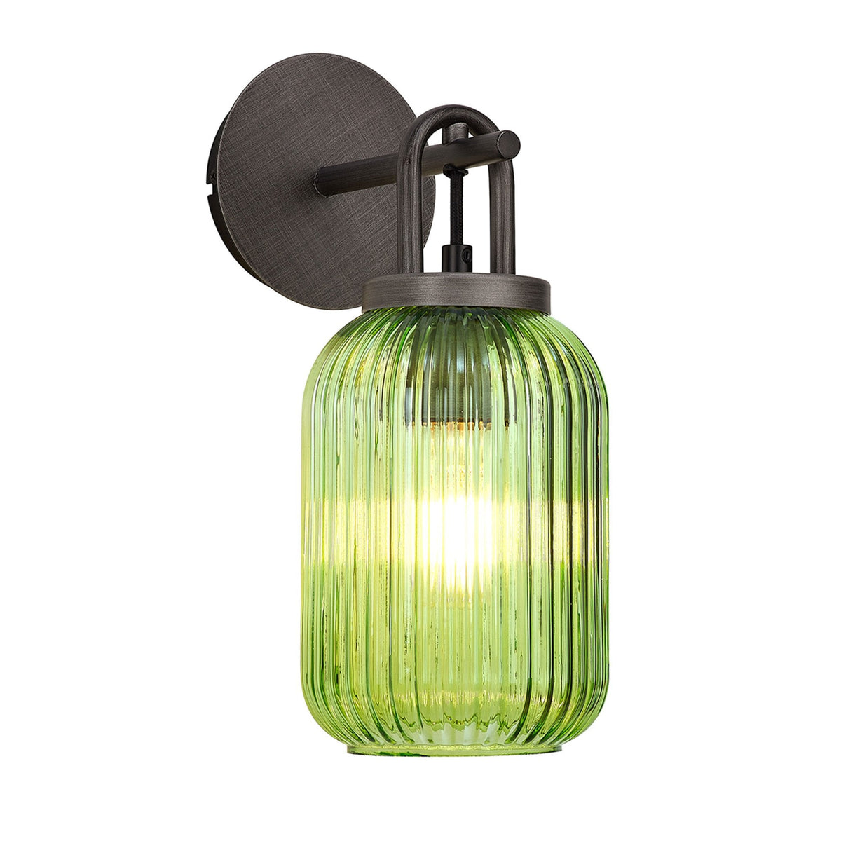 Atherington Wall Light in Aged Pewter with Green Ribbed Glass Shade
