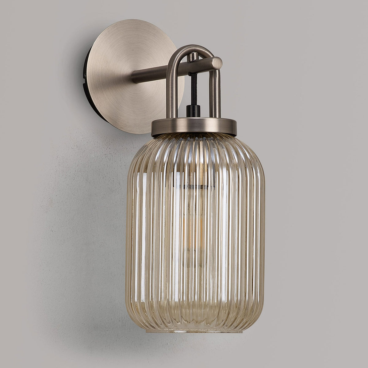 Atherington Wall Light in Antique Silver with Champagne Ribbed Glass Shade