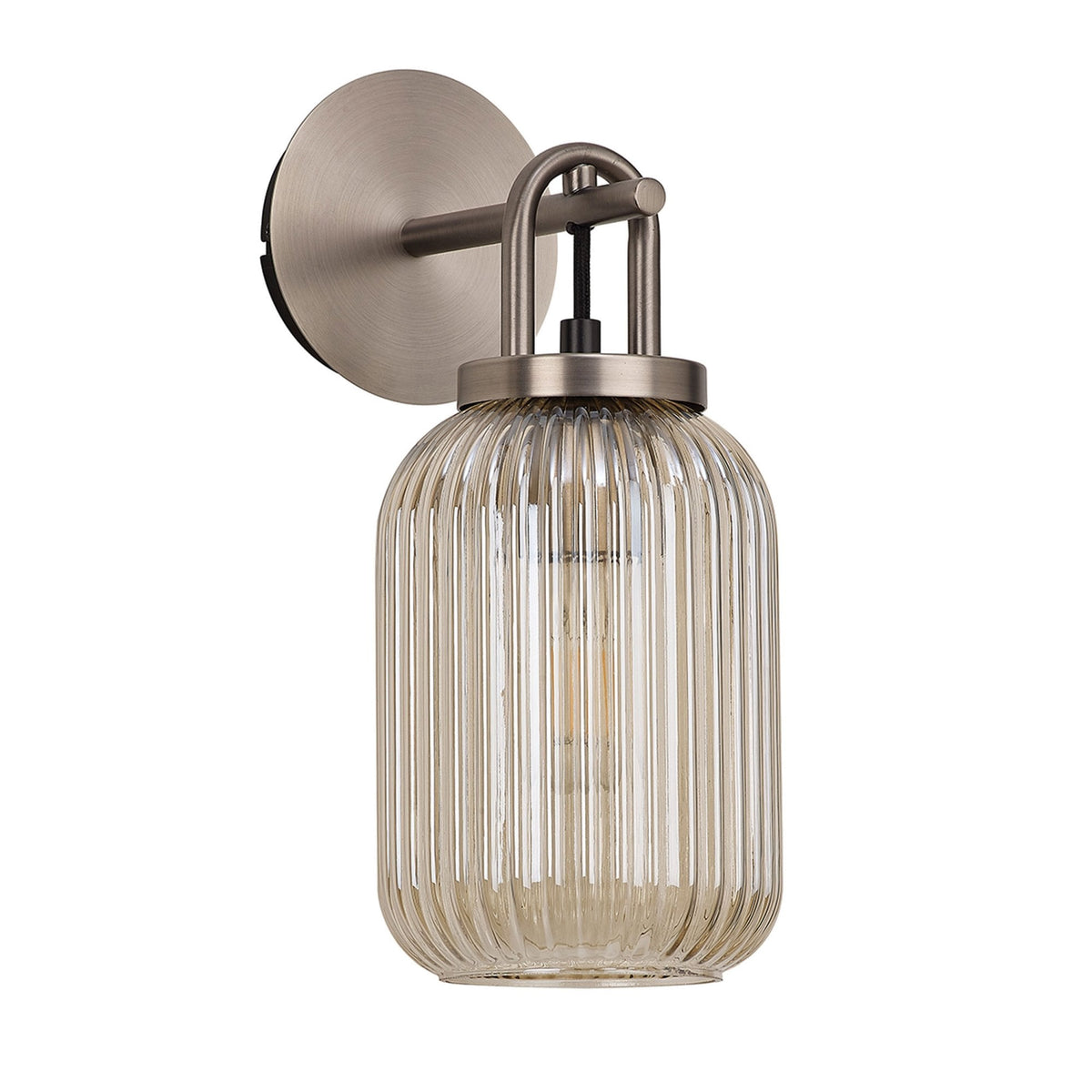 Atherington Wall Light in Antique Silver with Champagne Ribbed Glass Shade