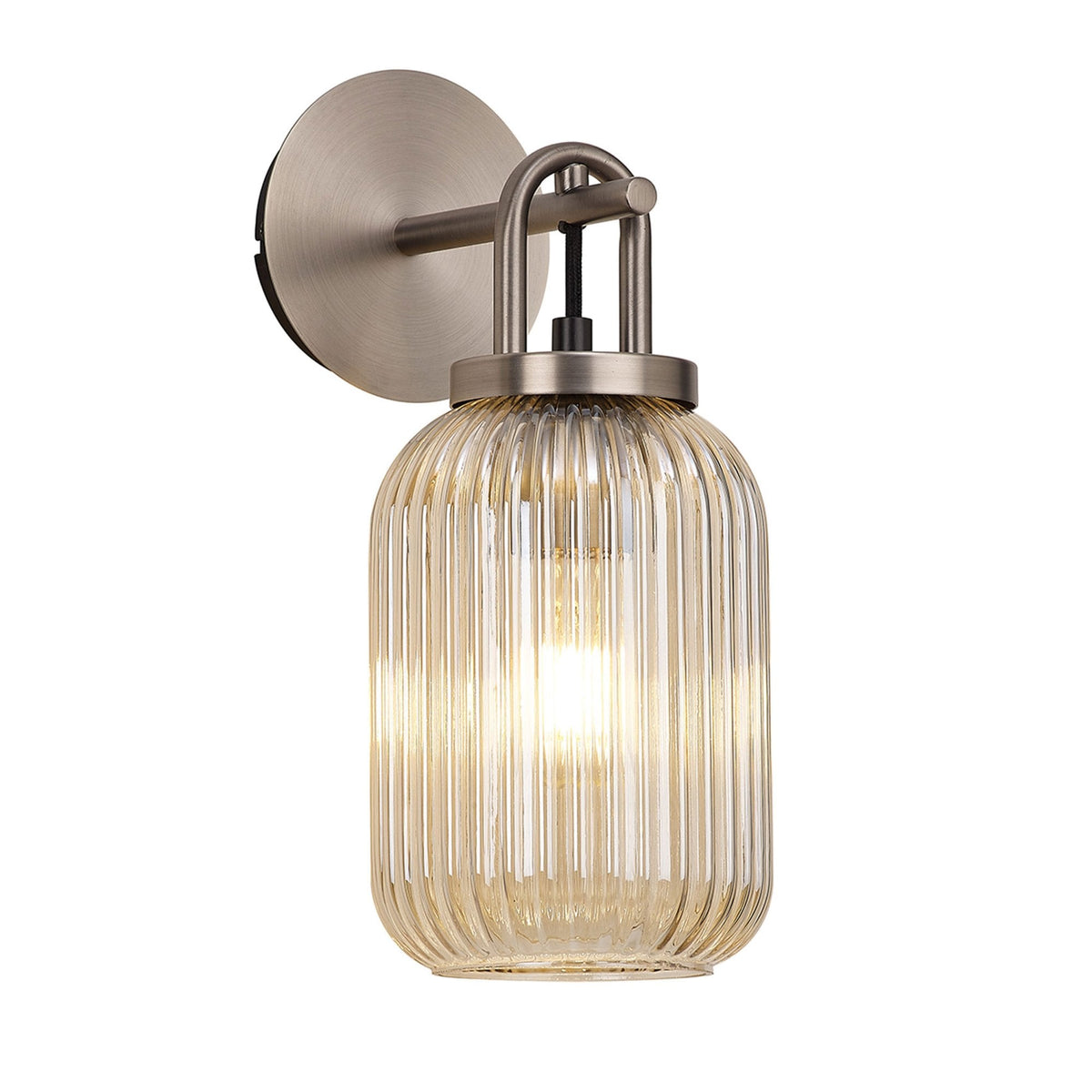 Atherington Wall Light in Antique Silver with Champagne Ribbed Glass Shade