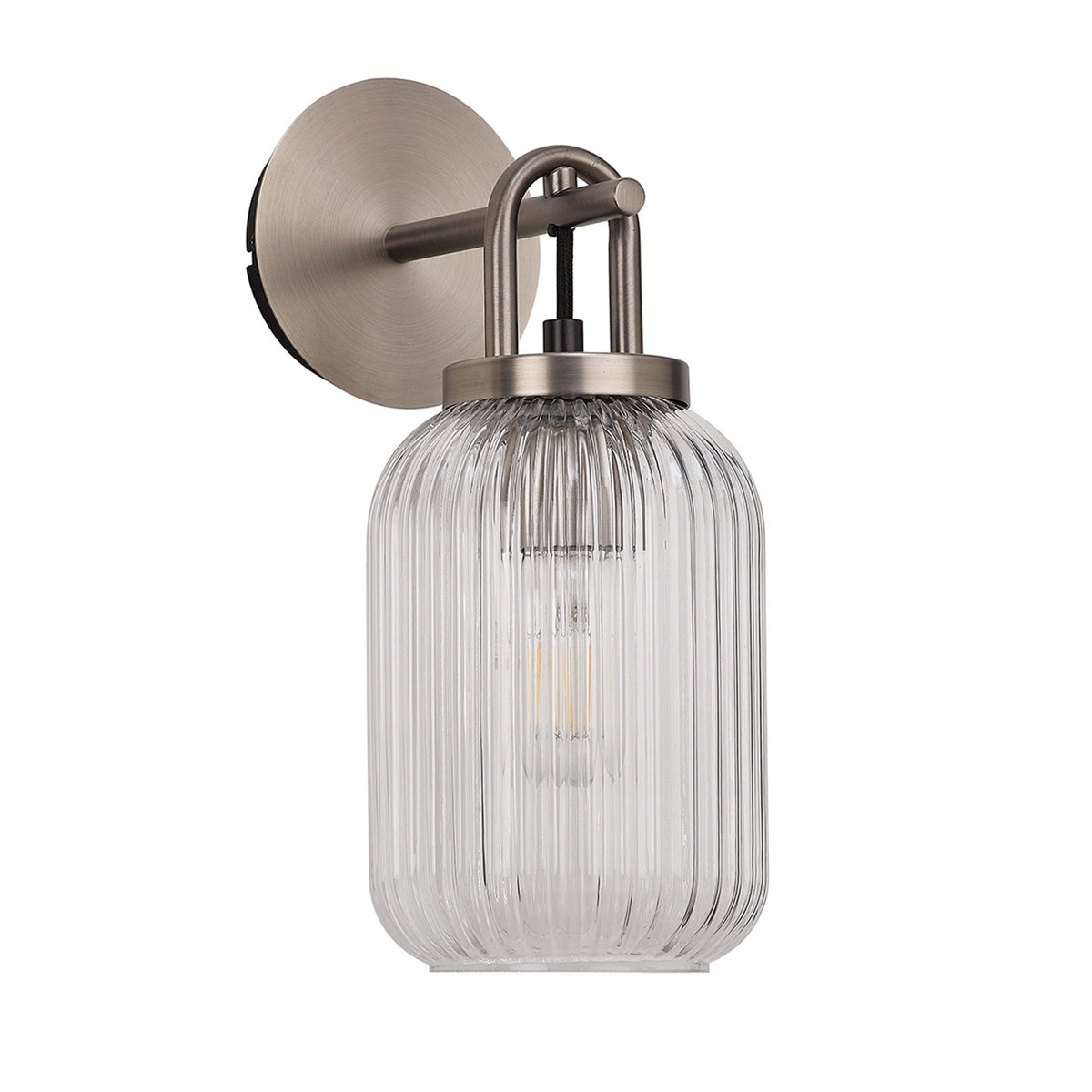 Atherington Wall Light in Antique Silver with Clear Ribbed Glass Shade