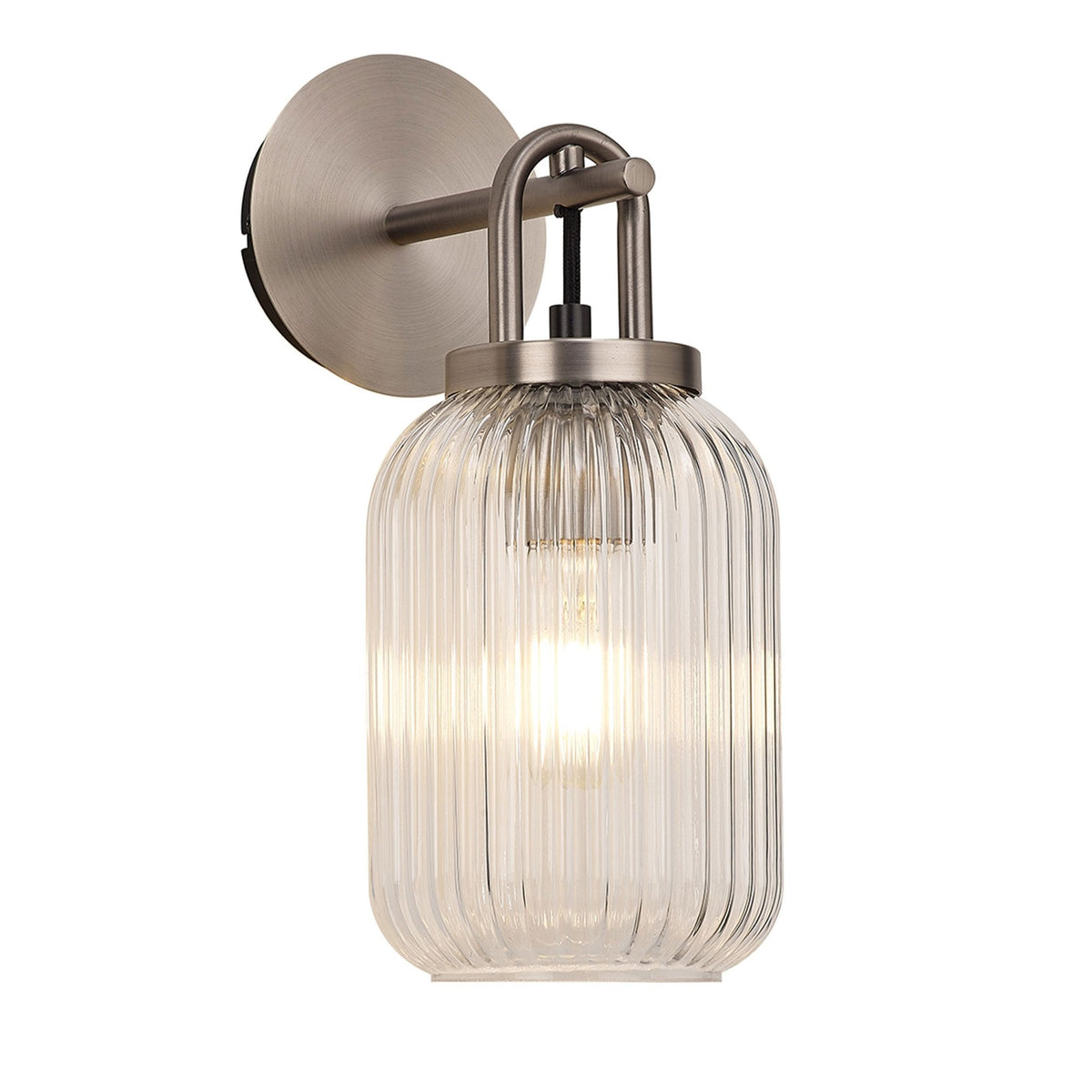 Atherington Wall Light in Antique Silver with Clear Ribbed Glass Shade