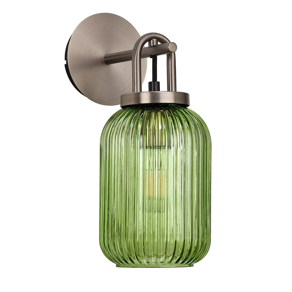 Atherington Wall Light in Antique Silver with Green Ribbed Glass Shade