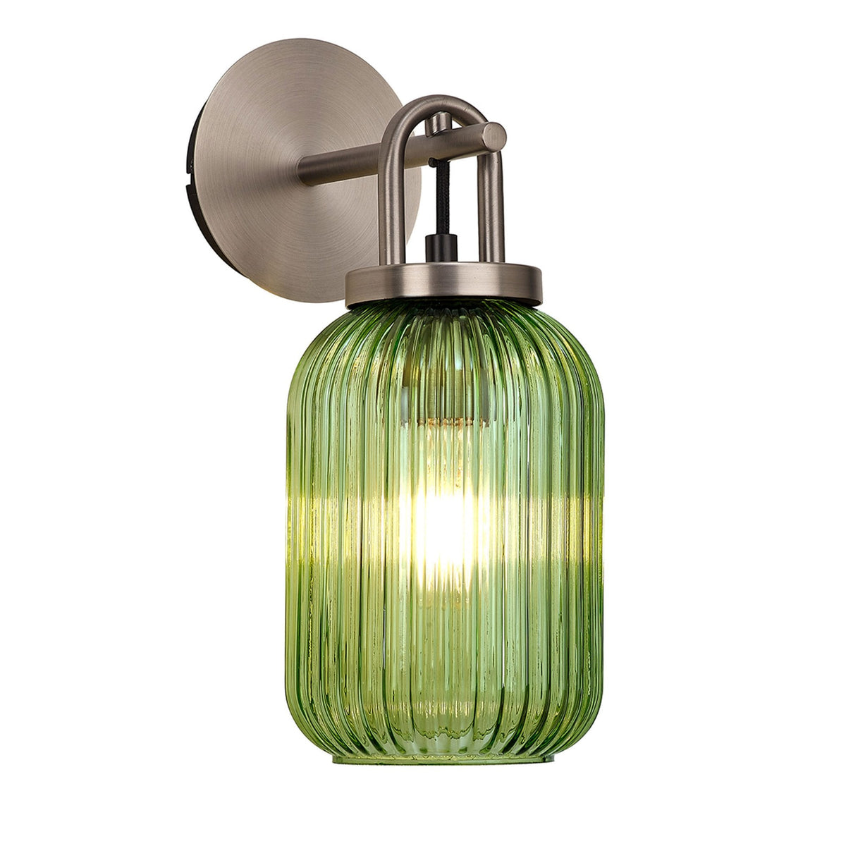 Atherington Wall Light in Antique Silver with Green Ribbed Glass Shade