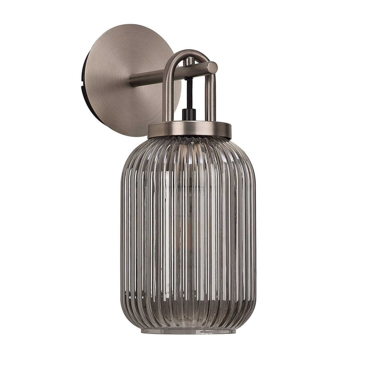Atherington Wall Light in Antique Silver with Smoked Ribbed Glass Shade