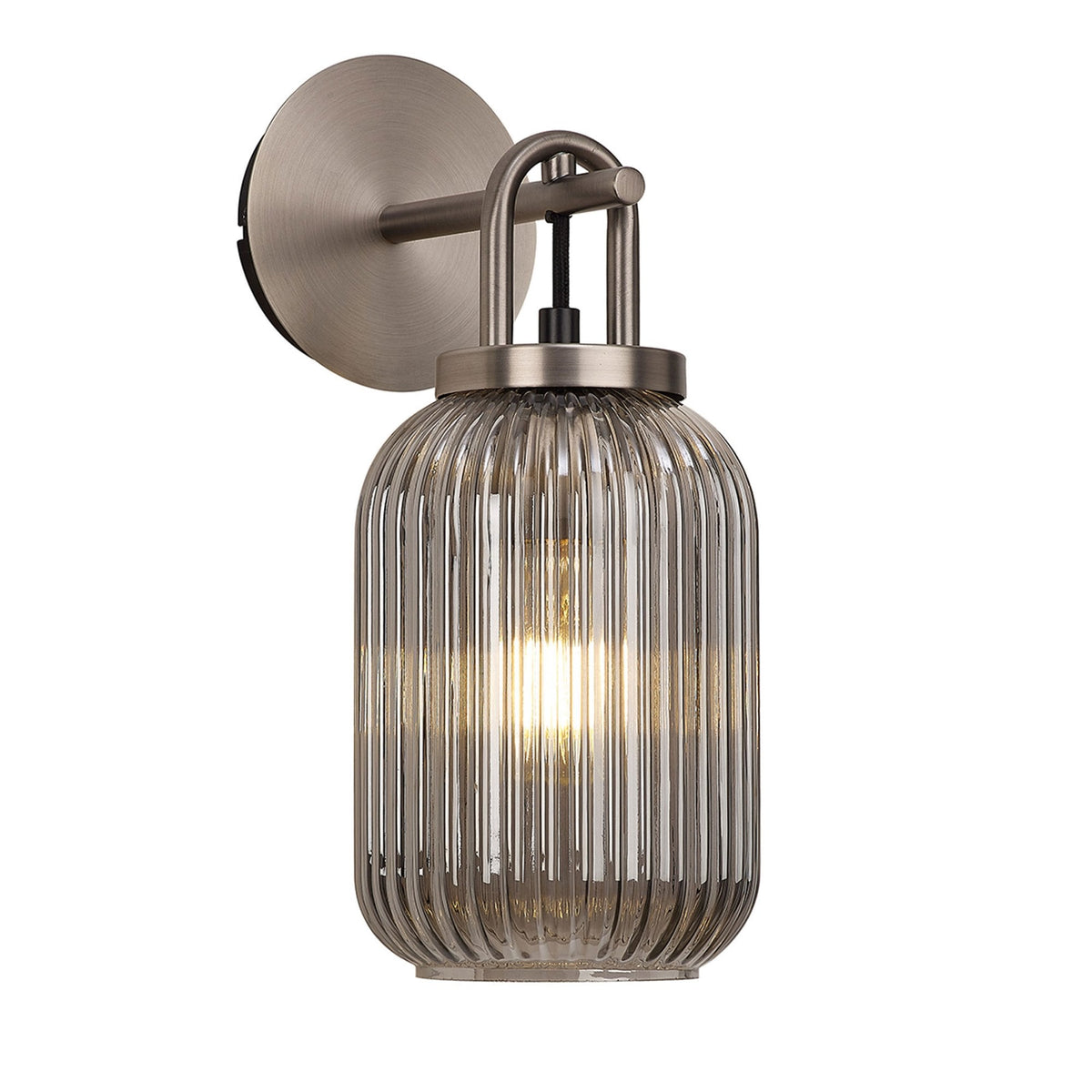 Atherington Wall Light in Antique Silver with Smoked Ribbed Glass Shade