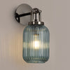Atherington Wall Light in Black Chrome with Petrol Blue Ribbed Glass Shade